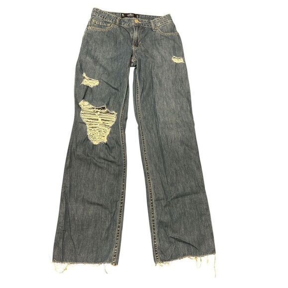 Hollister California Low Rise Dad Jean Women's 0R W24 Blue Distressed - Picture 1 of 6